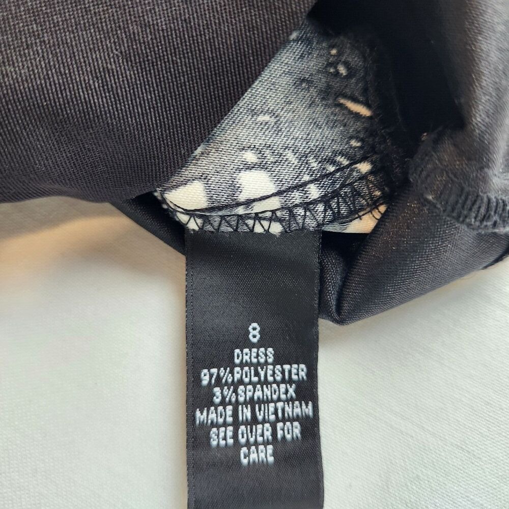 AB Studio Womens 8 Dress Black White Print Whimsy Goth Sleèveless Comfort Casual - Picture 5 of 11